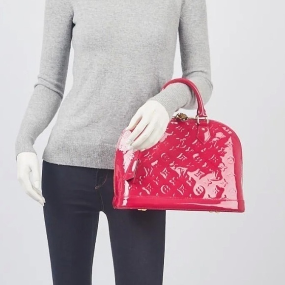 Louis Vuitton Pink Rose Indian Raspberry Leather Monogram Vernis Alma Bag New - Picture 5 of 17